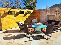 Industrial Art Deco Fireplace with Outdoor Lighting