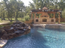 Outdoor Fireplace with Gazebo and Waterfall