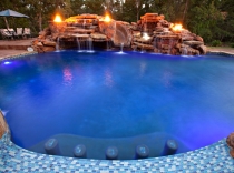 Custom Pool Fire Bowls Slide Waterfall Sundeck Jets Custom Tile Bar 100K-and-above