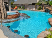 Custom Pool Spa Flagstone Sundeck Steps Benches Grotto Rock Wall Custom Tile Sunken Bar 100K-and-above