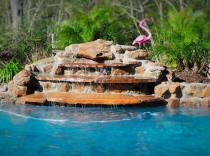 Traditional Tiered Flagstone and Moss Rock Waterfall